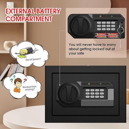 1.2 Cubic Feet Small Fire Safe Box for Home, Fireproof Lock Box, Security Money Safe with Digital Keypad, Spare Keys and Removable Shelf, Personal Home Safes for Money, Jewelry, ID Documents