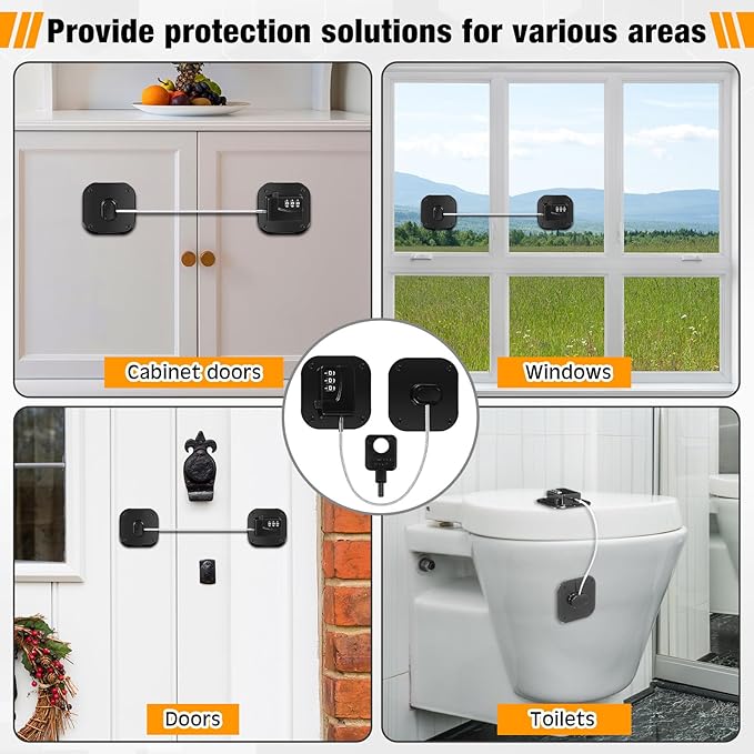 8 Pack Fridge Lock Heavy Duty Locks for Fridge Freezer Lock for Child Safety Cabinet Coded Adhesive Combination Refrigerator for Drawers Cabinet Window Easy Install No Drilling Black(Black)