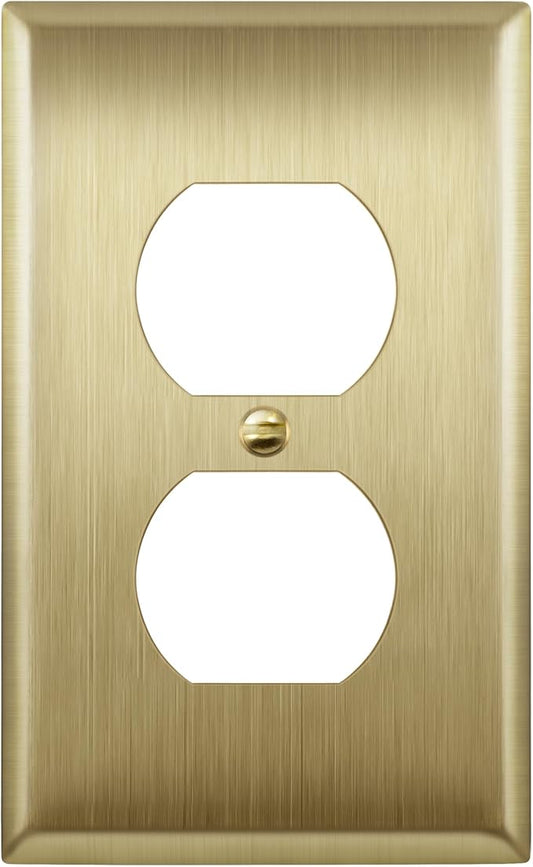 ENERLITES Duplex Receptacle Metal Wall Plate, Outlet Cover, Corrosion Resistant, Size 1-Gang 4.50" x 2.76", Stainless Steel 201, 7721-BB, Brushed Brass, Gold, Standard