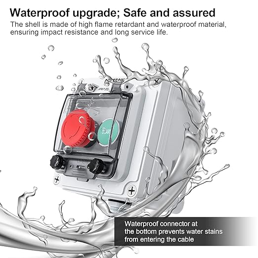 IP67 Outdoor Waterproof Box 2 Push Button (Letter) Emergency Stop Button Momentary Push Button Button with Protective Cover Anti-misoperation Switch(AC/DC 6A-110V/3A-240V/2.5A-380V)