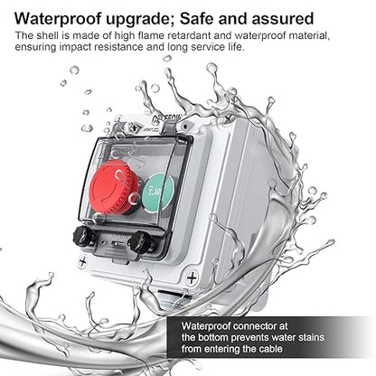 IP67 Outdoor Waterproof Box 2 Push Button (Letter) Emergency Stop Button Momentary Push Button Button with Protective Cover Anti-misoperation Switch(AC/DC 6A-110V/3A-240V/2.5A-380V)