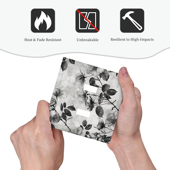 Decorative Switch Plates Black Breezy Watercolor Garden Floral 2 Gang Double Toggle Outlet Light Switch Cover Wall Plate Electrical Faceplate for Bedroom Home Decor