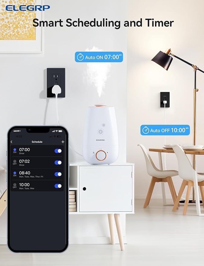 ELEGRP Smart Plug, Smart in-Wall Outlet Compatible with Alexa and Google Assistant, 2.4GHz Wi-Fi Smart Receptacle with Energy Monitoring, No Hub Required, UL Listed, Black, 6 Pack
