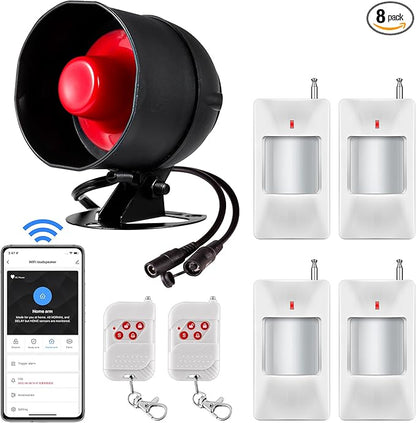 WiFi Alarm Home Security System, 120dB Alarm System with Motion Sensor and Remote Control, Home Alarm System for Shed Garage Alarm