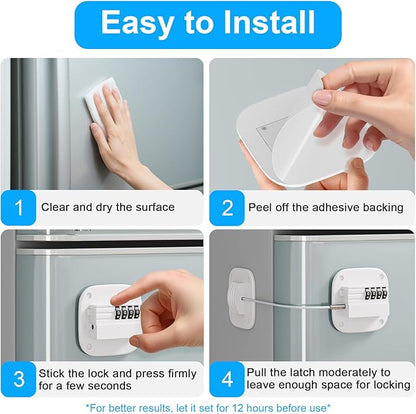 2 Pack Fridge Lock with Combination, No Key Required, Upgrade Refrigerator Lock with Adhesive and Screws, Freezer Cabinet Pantry Drawer Latch to Keep Door Closed, for Kids Adults Cats & Dogs, White