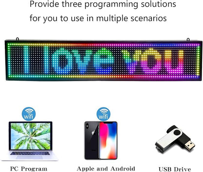 Scrolling LED Sign Programmable USB Wifi Small Indoor Outdoor Digital Bar Sign Display Stock Customizable Electronic Message Board for Business Screen Panel(39"X8")