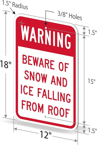 SmartSign-K-9428-EG "Beware Of Snow And Ice Falling From Roof" Sign | 12" x 18" 3M Engineer Grade Reflective Aluminum, Red on White