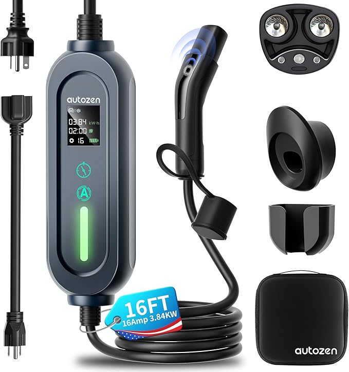 Level 1/2 Tesla Wall Charger, Tesla Portable Home Chargers with NACS Connector, 240V 16Amp, 6-20 Plug & 120V 12Amp, 5-15 Plug, Tesla EV Charger with 16Ft Cable for Models 3/Y/S/X