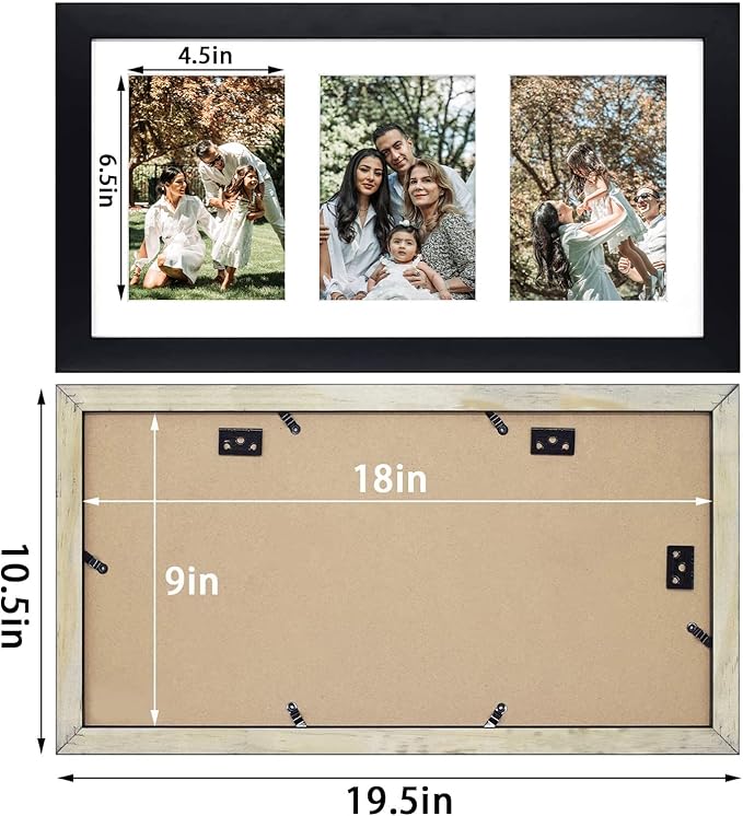 Golden State Art, 9x18 Black Wood Frame - White Mat for Three 5x7 Pictures - Sawtooth Hangers- Swivel Tabs - Wall Mounting - Landscape/Portrait - Real Glass - Collage Frame