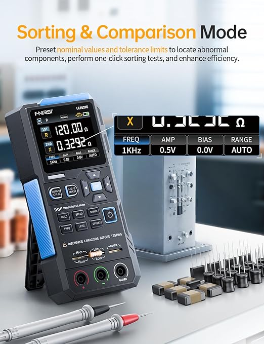 FNRSI LC1020E LCR Meter, 19,999 Counts Resistor Inductor Capacitor Tester, Auto Component Detect, Measures ESR/Q/D/θ/X, 2.8” Color TFT, Dual Parameter Display, Sorting & Open/Short Calibration