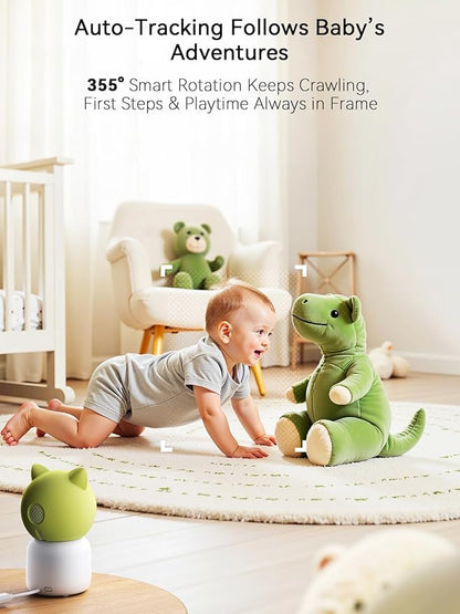 Outinput Baby Monitor with Camera and Audio, 2K 4MP Indoor Security Camera for Home, 360° PTZ, AI Crying & Feeding Alerts, Night Vision with Gentle Light, Soothing Lullabies, 2-Way Audio