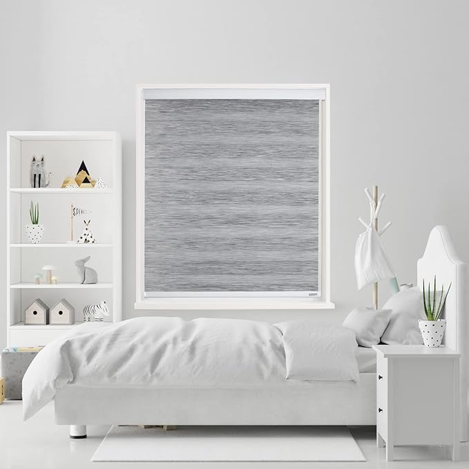 Shadesu Custom Cut Size Cordless Zebra Blinds for Windows (Grey Color) (Maximum Height 72") (Width 79")