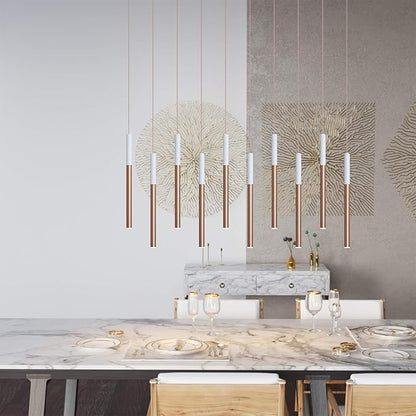 ALTAIR 10 Mini Pendant Lighting White-Copper - LED Hanging Light Fixture for Kitchen Island, Bar, Foyer - Cluster Pendants - Dimmable, Adjustable Wire, Lamp Bulb Included
