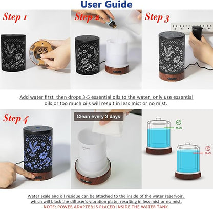 Essential Oil Diffuser Aromatherapy Diffuser - Metal Aroma Diffuser for Home 150ml Ultrasonic Cool Mist Diffuser with 7 Colors Light Auto Shut-Off Protection for Home Office SPA Yoga Decor & Gift