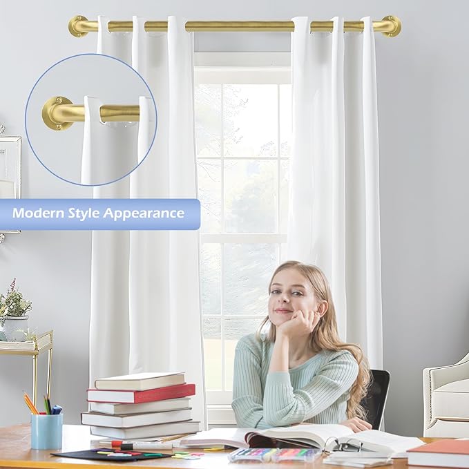 Gold Wrap Around Curtain Rods 48 to 90 Inch:Blackout Heavy duty Adjustable Window Curtain Rod for Bedroom,Industrial Darkening Curved French Metal Single Drapery Rods Easy Install,Brushed Gold