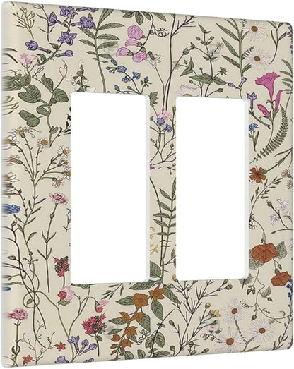 Decorative Outlet Covers Rustic Beige Wildflower Flowers 2 Gang Wall Plate Double Rocker Two Switch Wall Cover Plate Jumbo Dual GFCI Faceplate for Country Bedroom Home Decor