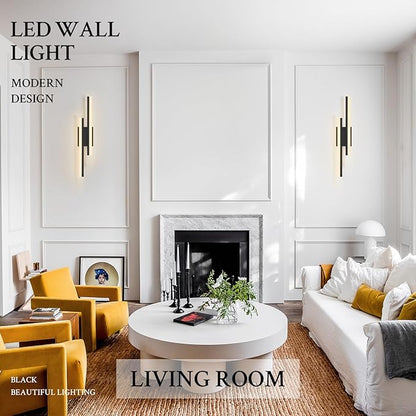 LED Wall Sconce Set of 2 Black Remote Modern LED Vanity Lights Set of 2 Indoor Wall Light Fixtures for Living Room, Dimmable Wall Sconce for Bedside Bedroom Bathroom, 23.6inch 2 Pack