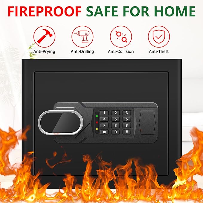 Small Fire Safe Box for Home, 1.7 Cubic Feet Fireproof Lock Box with Digital Keypad, Spare Keys and Removable Shelf, Personal Home Safes for Money, Jewelry, ID Documents, Christmas Gifts