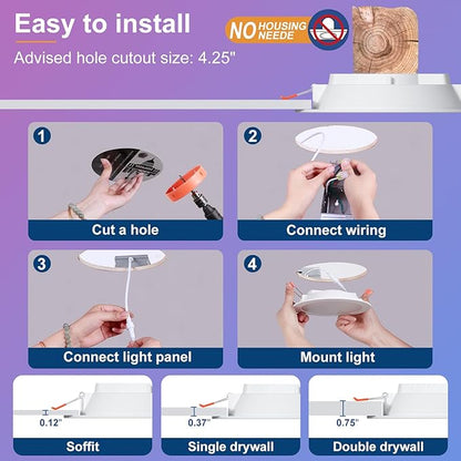 Smart Recessed Lighting 4 Inch RGBCW Color Changing 12W LED Downlight with Junction Box,1000 Lumen Recessed Ceiling Light Compatible with Alexa,Dimmable by Bluetooth Control -1Pack