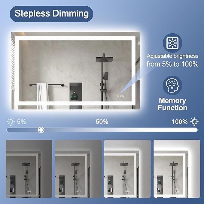 STARLEAD Led-Bathroom-Mirror-with-Lights, 28"x36" Wall-Mounted with 3 Colors Dimmable Light, Bluetooth Speaker, Anti-Fog, Memory, Tempered Glass, Front & Backlit (Horizontal/Vertical)