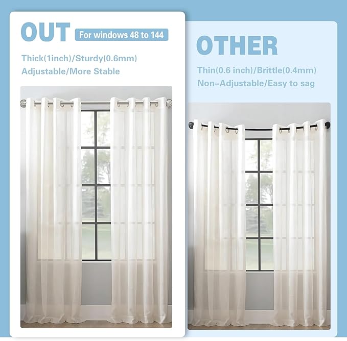 Curtain Rods for Windows 16 to 45 Inches Adjustable Blackout Wrap Around 1 Inch Diameter Curtain Rod, Brushed Nickel