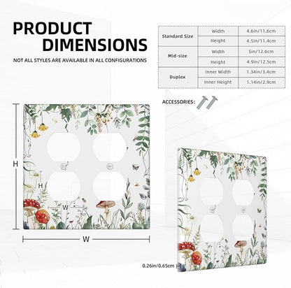 Outlet Covers Sage Plant Red Mushroom Butterfly Wild Flower 2 Gang Double Duplex Decorative Light Switch Covers Electrical Wallplates Socket Faceplate For Bed Room Kids Room Decor