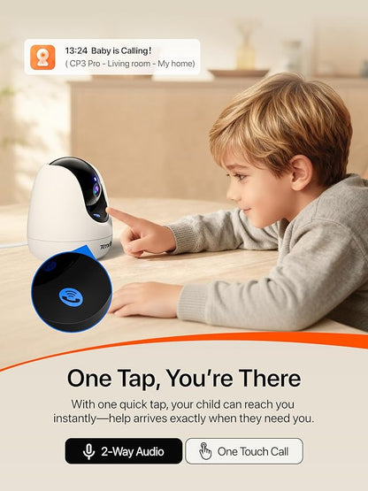 Tenda CP3 Pro 2K Indoor Security Camera with WiFi 6 & AI Baby/Pet Detection – Baby Monitor, Pet Camera for Home, One-Touch Calling, Night Vision, Military-Grade Encryption, No Subscription Needed