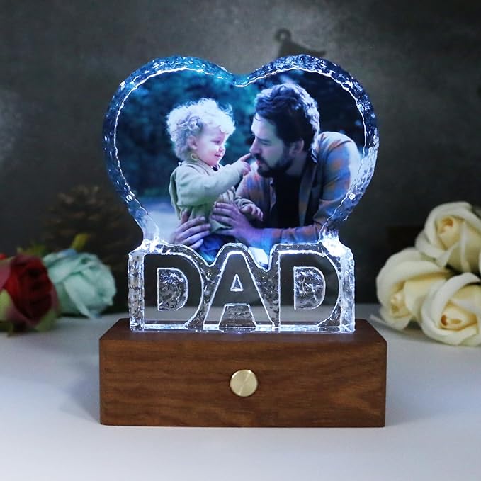 Gifts for Father Personalized Custom Heart-shaped Crystal Photo frame, Gift for Dad, Grandfather, Husband, Father, Men for Christmas, Fathers Day, Birthday, Wedding Anniversary