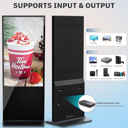 HLEC 43'' Indoor Floor-Standing Digital Signage Interactive Display, 4K Touchscreen Advertising Display LCD Kiosk, Commercial Android Smart System, CMS Software, HDMI/USB Input＆Out/WiFi(4+64G)