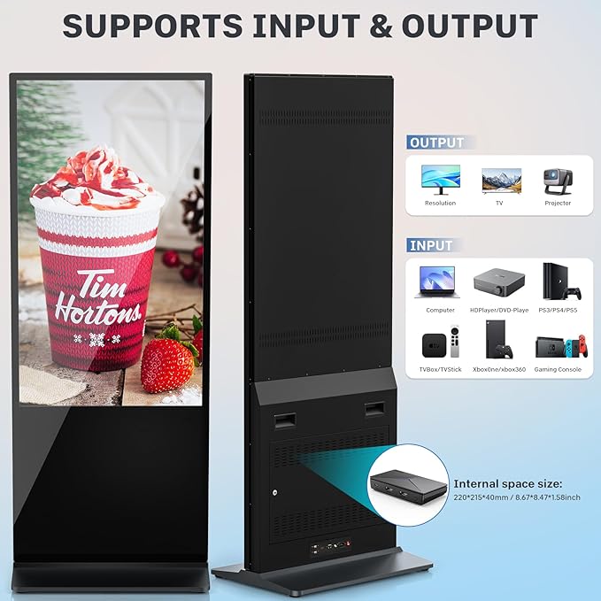 HLEC 55'' Indoor Floor-Standing Digital Signage Interactive Display, 4K Touchscreen Advertising Display LCD Kiosk, Commercial Android Smart System, CMS Software, HDMI/USB Input＆Out/WiFi(4+64G)