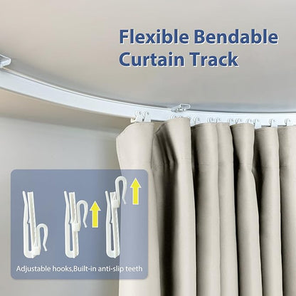 Room Divider Ceiling Mounted Curtains Track Sets Extra Wide Blackout Curtain Flexible Tracks for Bedroom Privacy Partition Separator, 1 Panel Beige Drape and White Rail, W8.3 x H9ft