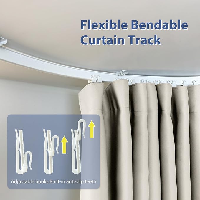 Room Divider Ceiling Mounted Curtains Track Sets Extra Wide Blackout Curtain Flexible Tracks for Bedroom Privacy Partition Separator, 1 Panel Beige Drape and White Rail, W8.3 x H7ft