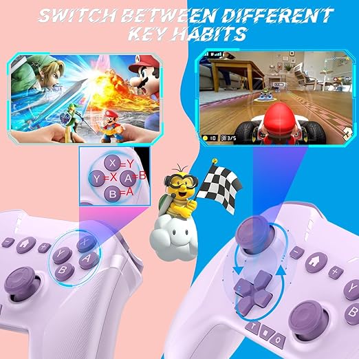 Bluetooth Controller for Switch/Mac/PC/Steam/Mobile Phone/iOS/Android//TV/iPad/Table/Apple Arcade MFi Games, switch pro controller wireless with Adjustable Dual Motion,Turbo,Macros,6-Axis,Wake Up for Black Myth: Wukong (Black) (Purple) (Purple)