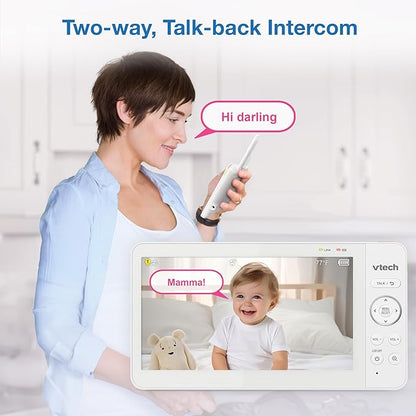 VTech 7" Baby Monitor with IPS Screen, Pan Tilt Zoom Camera, No WiFi Video Baby Monitor with Camera and Audio, Multi-Color Night Light, 2-Way Talk, Lullabies, Advanced HQ Max