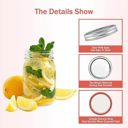 Aliggbent Canning Lids 200 PCS Mason Canning Jar Lids 70MM Regular Mouth Reusable Leak Proof Split Type Lids Food Grade and Anti-Rust Silver Jar Secure Caps and Bands with Silicone Seals Ring