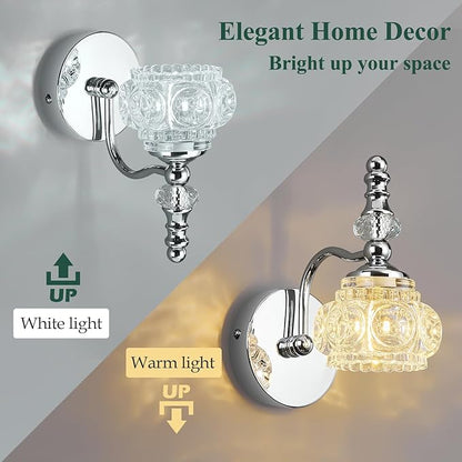 Modern Wall Sconces Set of Two Indoor Lamp Chrome Vintage Glass Light Bathroom Vanity Fixture Wall-Mounted Room Lighting