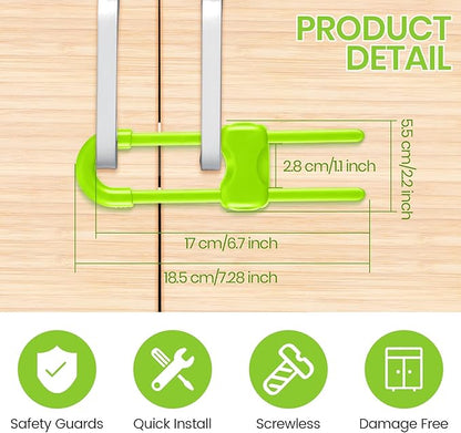 Jetec 10 Pieces Cabinet Locks for Babies, U-Shaped Proofing Drawers Safety Child Locks Adjustable, Easy to Use Childproof Latch for Knob Handle on Kitchen Door Storage Cupboard Closet (Green)
