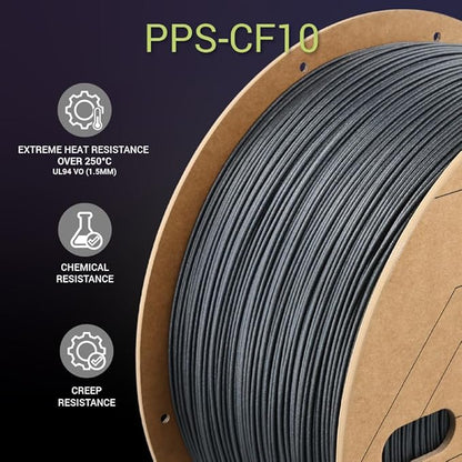 Polymaker Fiberon PPS-CF10 Filament Black 1.75mm 3kg, Extreme Heat Resistance - Fiberon Carbon Fiber Reinforced PPS 3D Printing Filament Ideal for Molding