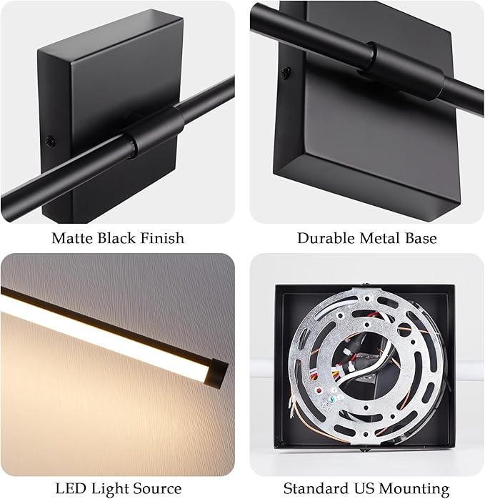 LED Wall Sconces with Remote Control, Dimmable Wall Sconces Set of Two, 5 Colors 3000K-6500K & Dimmable, Hardwire Wall Light with Timer & Night Light, LED Black Wall Lamps for Living Room, Bedroom