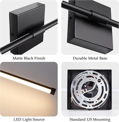 LED Wall Sconces with Remote Control, Dimmable Wall Sconces Set of Two, 5 Colors 3000K-6500K & Dimmable, Hardwire Wall Light with Timer & Night Light, LED Black Wall Lamps for Living Room, Bedroom