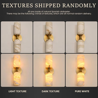 14in Modern Spanish Natural Marble Bathroom Vanity Sconces, Alabaster Wall Sconces Set of Two, Black Alabaster Sconce Wall Lighting, Black Wall Light Fixtures Decor