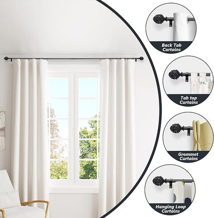 Curtain Rods for Windows 66 to 120 Inches 1 Inch Diameter Adjustable Drapery Rod Decorative Single Window Curtain Rods with Classic Finials,Black