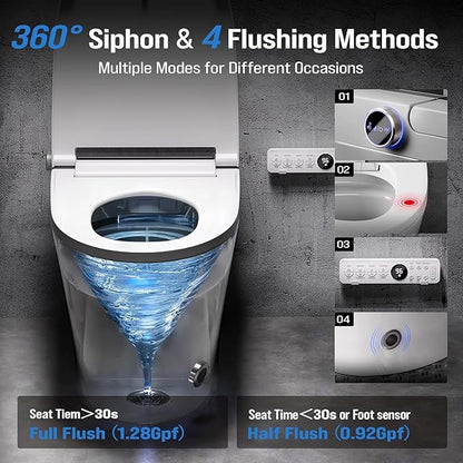 Smart Toilet with Built-In Bidet, Heated Seat & Dual Auto Flush, Foot Sensor, Tankless One-Piece Electric Toilet with Warm Water Wash, Air Dryer, LED Display & 1000g Powerful Flush, 1.28GPF
