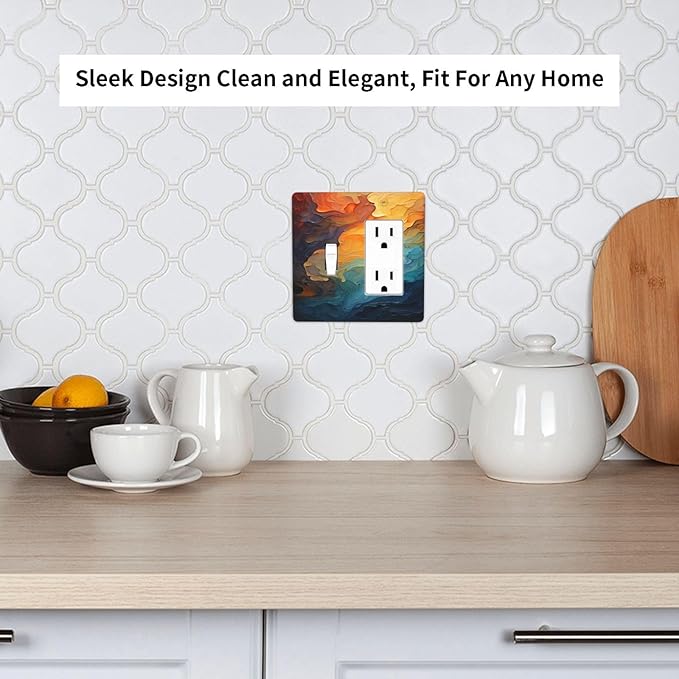 Abstract Colorful Modern Luxury Rainbow 2 Gang Combo 1 Toggle 1 Rcoker Light Switch Covers Decorative Switch Plates Electrical Switch Plates and Outlet Covers for Home Art Decor 4.5 X 4.5 IN