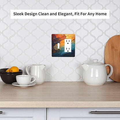 Abstract Colorful Modern Luxury Rainbow 2 Gang Combo 1 Toggle 1 Rcoker Light Switch Covers Decorative Switch Plates Electrical Switch Plates and Outlet Covers for Home Art Decor 4.5 X 4.5 IN