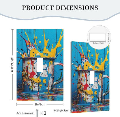 Decorative Light Switch Cover Plate Colorful Paint Splatters Blue Wood Plank 1 Gang Wall Plate Oversized Single Toggle Wall Cover Plate Jumbo Electrical Switchplate Faceplate