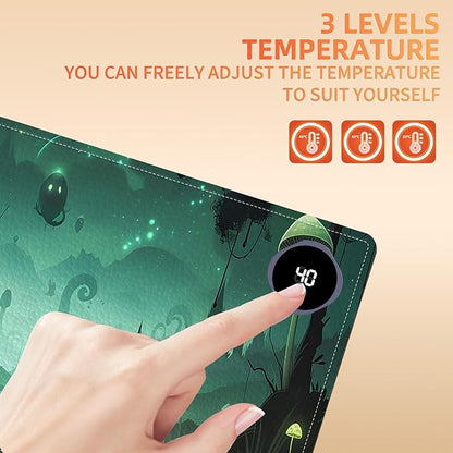 Heated Mouse Pad, Warm Desk Pad, Keyboard Mat 31.5 x 13 Inch Large Size Intelligent Fast Heating, 3 Speed Adjustable, Timed Auto Power Off for Game Office Home,Dark Fantasy Forest