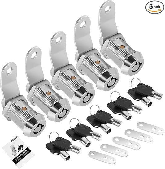 5 Pack Cabinet Lock with Keys, 7/8” RV Storage Locks Keyed Alike, RV Locks for Storage Door, Camper Cabinet Door Toolbox Locks Mailbox RV Cam Locks with Manual