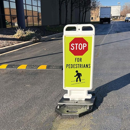Plasticade Crosscade Crosswalk Sign, 24" Vertical Panel with 12x24 Stop For Pedestrians Sign, Impact-Resistant Rubber Base, Diamond Grade Reflective Background and HIP Sheeting
