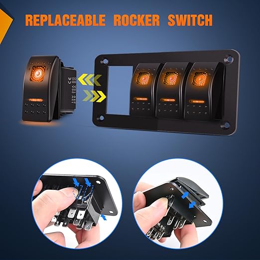 Nilight 4 Gang Rocker Switch Panel with Orange LED Light 5 Pin On Off Pre-Wired Aluminum Toggle Switches Waterproof for 12V/24V Cars Marine Boats ATVs Trailers RV Trucks